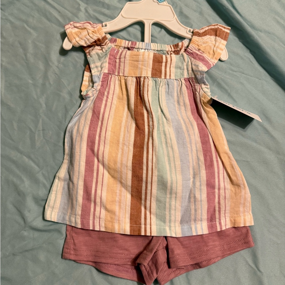 Carter's Multicolor Striped Top and Pink Shorts Set